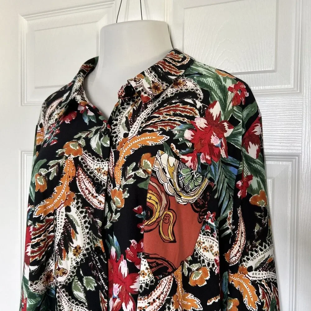Attitudes by Renee Stretch Knit Floral Print Tunic Blouse Collar Plus Size 2X